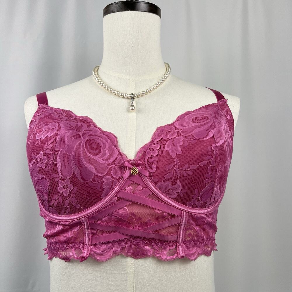 Daisy Fuentes 38DD Push Up Womens Long Line Bra Pink Underwire Lace